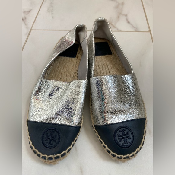 Tory Burch Shoes - Tory Burch Metallic Silver and Black Espadrilles